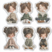 Cozy Sitting Chibi Girl Sticker Sheet (Voorkant)