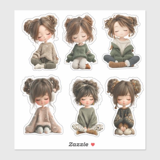 Cozy Sitting Chibi Girl Sticker Sheet (Vel)