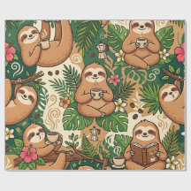 Cozy Sloth Coffee Cafe Wrapping Paper