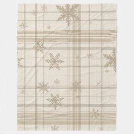 Cozy Snowflake Gingham Plaid Blanket –Warm Neutral Fleece Deken