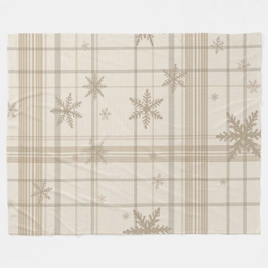 Cozy Snowflake Gingham Plaid Blanket –Warm Neutral Fleece Deken (Voorkant (Horizontaal))
