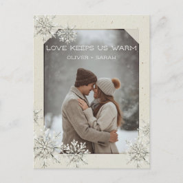 Cozy Snowflake Love houdt ons warm paar foto Feestdagenkaart