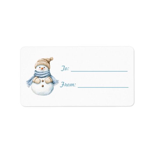 Cozy Snowman Blue Scarf Christmas Etiket (Voorkant)
