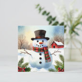 Cozy Snowman Farm Watercolor Christmas Flat Kaart (Staand voorkant)