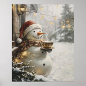 Cozy Snowman with Coffee Christmas Wall Art  Poster (Voorkant)