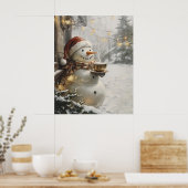 Cozy Snowman with Coffee Christmas Wall Art  Poster (Keuken)