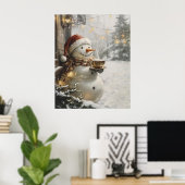 Cozy Snowman with Coffee Christmas Wall Art  Poster (Thuiskantoor)