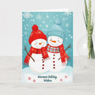 Cozy Snowmen Couple Warmest Holiday Wishes Card Feestdagen Kaart