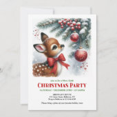 Cozy snowy forest baby deer Christmas kids invite Kaart (Voorkant)