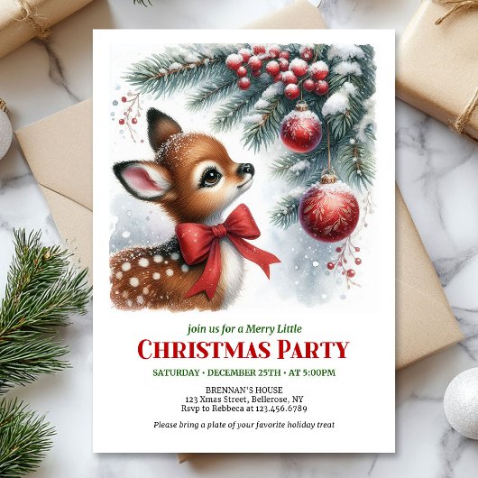 Cozy snowy forest baby deer Christmas kids invite Kaart