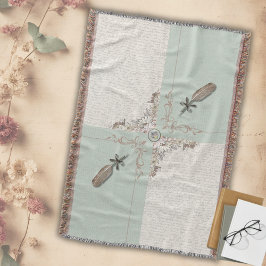 Cozy Soft Sage Green Manuscript Woven Deken