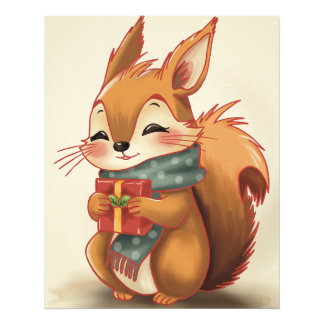 Cozy Squirrel with a Gift – Whimsical Winter Woodl Foto Afdruk