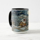 Cozy Stained Glass Snowy Village Holiday Mug Mok (Voorkant links)