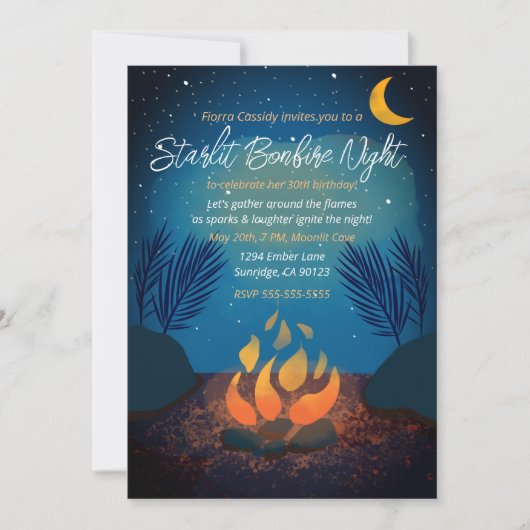 Cozy Starlit Bonfire Birthday Party Invitation Kaart (Voorkant)