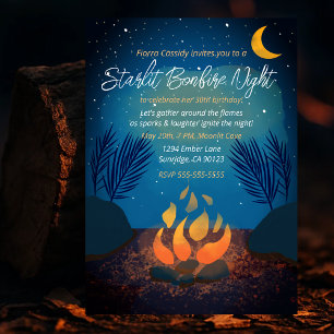Cozy Starlit Bonfire Birthday Party Invitation Kaart