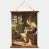 Cozy Sunlit Reading Nook Boho Interior Art Hangend Wandkleed (Voorkant)