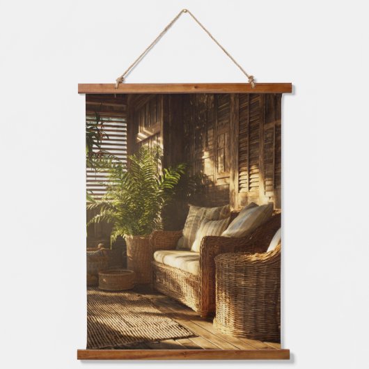 Cozy Sunlit Reading Nook Boho Interior Art Hangend Wandkleed (Voorkant)