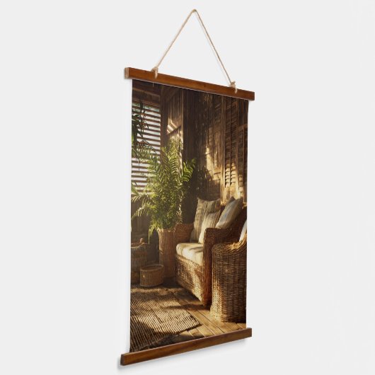 Cozy Sunlit Reading Nook Boho Interior Art Hangend Wandkleed (Gebogen)