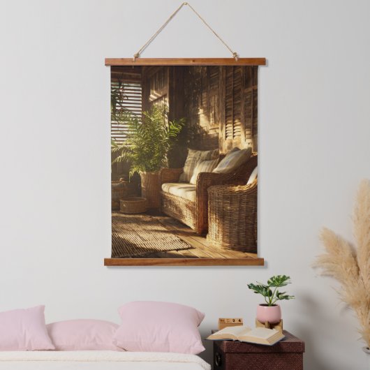 Cozy Sunlit Reading Nook Boho Interior Art Hangend Wandkleed (Slaapkamer)