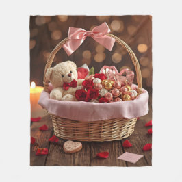 Cozy Teddy Rose Basket Romantic Valentine Fleece Deken