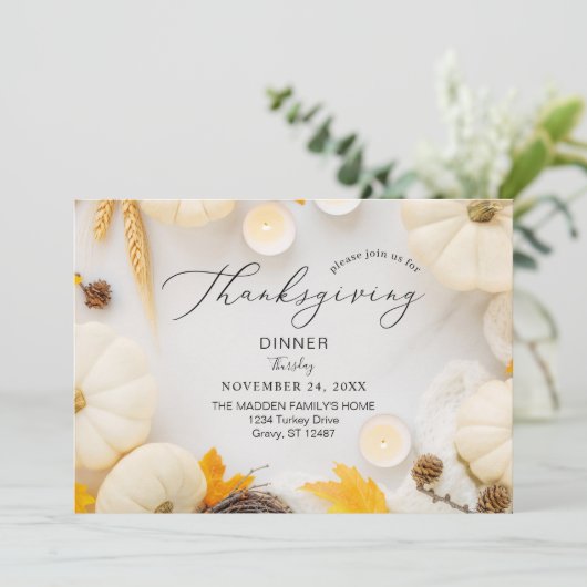 Cozy Thanksgiving Pumpkin Dinner Kaart (Staand voorkant)