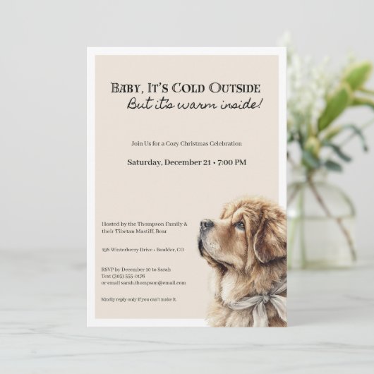 Cozy Tibetan Mastiff Christmas Party Kaart (Staand voorkant)