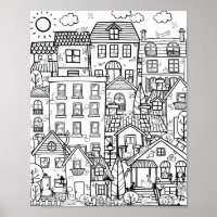 Cozy Town Cute Funny Cats Doodle Adult Colour