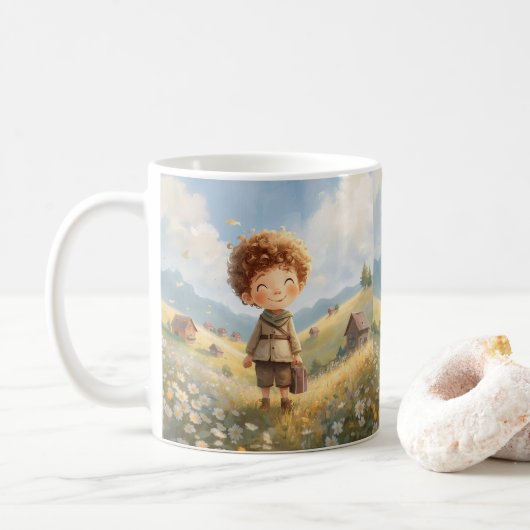 Cozy Traveler Mug – Whimsical Adventure in Kind_On Koffiemok (Met donut)