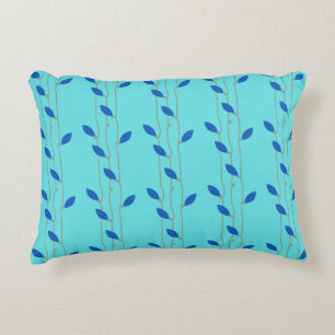 Cozy Turquoise Blue Leaves Cotton Accent Pillow Kussen