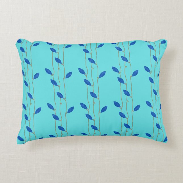 Cozy Turquoise Blue Leaves Cotton Accent Pillow Kussen (Voorkant)