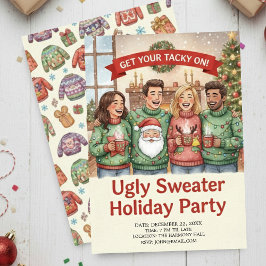 Cozy Ugly Sweater Holiday Party Hand Painted Kaart
