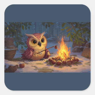 Cozy Uil Sticker – Een Klein KampeerVuur Moment