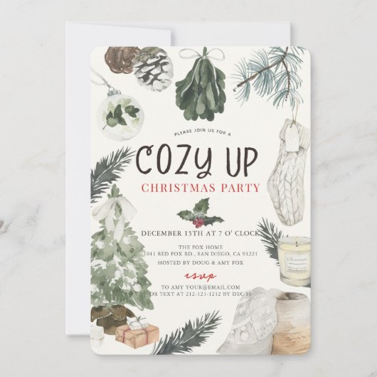 Cozy Up Comfy Holiday Items Christmas Party Kaart (Voorkant)