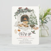 Cozy Up Fireplace Cat Dog Christmas Holiday Party Kaart (Staand voorkant)