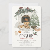 Cozy Up Fireplace Cat Dog Christmas Holiday Party Kaart (Voorkant)