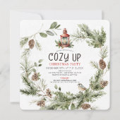 Cozy Up Greenery Wreath Christmas Holiday Party Kaart (Voorkant)