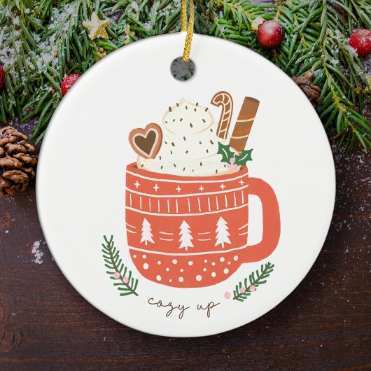Cozy Up Hot Cocaca Mok kerstfeestdag Keramisch Ornament