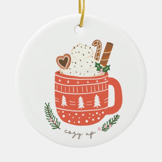 Cozy Up Hot Cocaca Mok kerstfeestdag Keramisch Ornament (Voorkant)