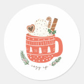 Cozy Up Hot Cocaca Mok kerstfeestdag Ronde Sticker (Voorkant)