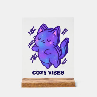 Cozy Vibes Galaxy Cat – Schattigee Astral Whimsy Acryl Bord