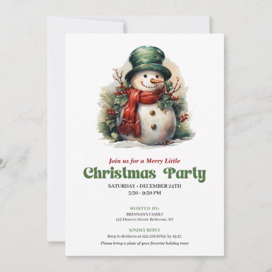 Cozy Victorian Christmas Snowman Dinner Invite Kaart (Voorkant)