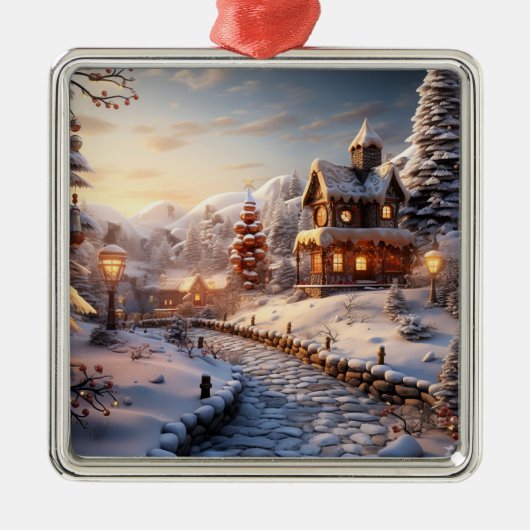 Cozy Village at Christmas illustration Metalen Ornament (Voorkant)