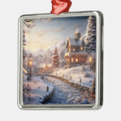 Cozy Village at Christmas illustration Metalen Ornament (Links)