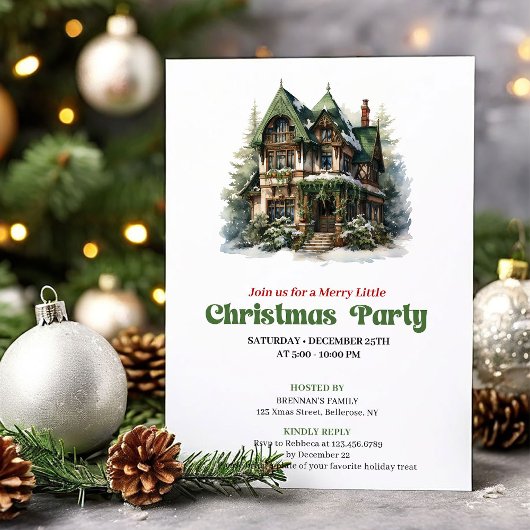 Cozy vintage Christmas house party invitation Kaart