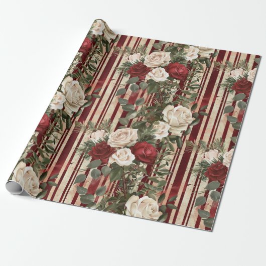 Cozy Vintage Christmas Pattern Cadeaupapier (Uitgerold)