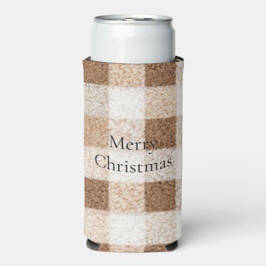Cozy Warm Brown Cream Plaid Stripes Christmas Seltzer Blikjeskoeler (Seltzer Voorkant)