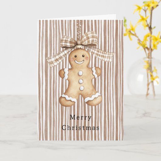 Cozy Warm Christmas Cute Happy Gingerbread Stripes Kaart (Gele Bloem)