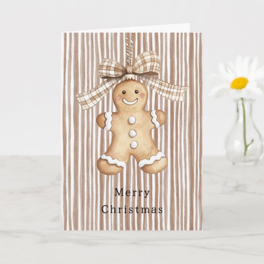 Cozy Warm Christmas Cute Happy Gingerbread Stripes Kaart (Kleine Plant)