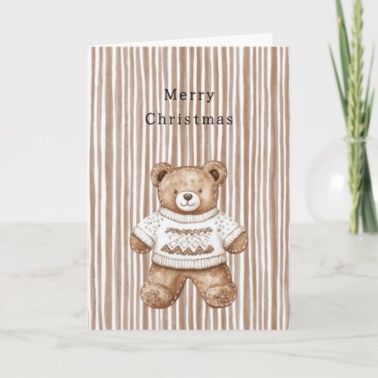 Cozy Warm Christmas Cute Happy Teddy Bear Stripes Kaart (Voorkant)