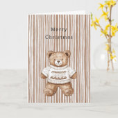 Cozy Warm Christmas Cute Happy Teddy Bear Stripes Kaart (Gele Bloem)